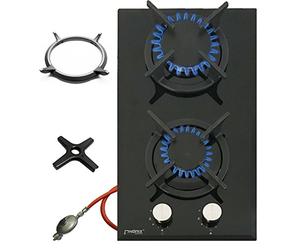 Phönix Domino gaz Plaque de verre Réchaud à gaz 2 feux, plateau de ponçage Embout + Cuisinière Croix Wok en fonte