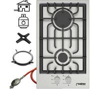Phönix Domino-SL Plaque de cuisson à gaz en acier inoxydable 2 feux propane/gaz naturel + régulateur de tuyau de gaz + embout wok