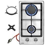 Phönix Domino-ST Plaque de cuisson à gaz en acier inoxydable avec 2 brûleurs, support wok en fonte + croix de cuisinière à gaz