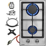 Phönix Domino-ST Plaque de cuisson à gaz inox Réchaud à gaz 2 feux + Wok en fonte + Croix de cuisson à gaz