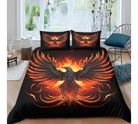 Phoenix feu Oiseau Ensemble De Literie Microfibre 3 Pièces Imprimé en 3D Super Douce Mythical Creature Art Parure de Lit avec Fermeture Éclair Résistante for Chambre à Coucher Double（200x200cm）