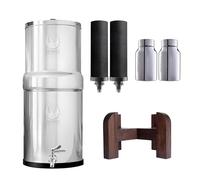 Phoenix Gravity-12 litres certifié NSF/ANSI 42 et 372 filtre à eau en acier inoxydable avec 2 cartouches Smart Carbon (noir) et 2 cartouches POSTreat Steel d’élimination du fluorure, Free Tap et Stand