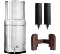 Phoenix Gravity - 12 litres certifié NSF/ANSI 42 et 372 système de filtration d’eau sur comptoir en acier inoxydable avec 2 cartouches Smart Carbon (noir), Free acier inoxydable Tap et Teak Wood Stand