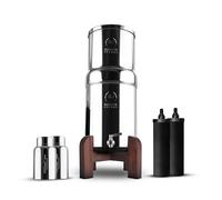 Phoenix Gravity -6 litres certifié NSF/ANSI 42 et 372 filtre à eau en acier inoxydable avec 2 cartouches Smart Carbon (noir) et 2 cartouches POSTreat Steel d’élimination du fluorure, Free Tap et Stand