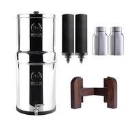 Phoenix Gravity- 8 litres certifié NSF/ANSI 42 et 372 filtre à eau en acier inoxydable avec 2 cartouches Smart Carbon (noir) et 2 cartouches POSTreat Steel d’élimination du fluorure, Free Tap et Stand