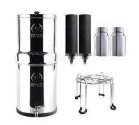 Phoenix Gravity - 8 litres certifié NSF/ANSI 42 et 372 filtre à eau en acier inoxydable avec 2 cartouches Smart Carbon (noir) et 2 cartouches POSTreat Steel d’élimination du fluorure, Free Steel Stand