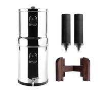 Phoenix Gravity - 8 litres certifié NSF/ANSI 42 et 372 système de filtration d’eau sur comptoir en acier inoxydable avec 2 cartouches Smart Carbon (noir), Free acier inoxydable Tap et Teak Wood Stand