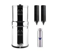 Phoenix Gravity - 8 litres certifié NSF/ANSI 42 et 372 système de filtration d’eau sur comptoir en acier inoxydable avec 2 cartouches Smart Carbon (noir), Free acier inoxydable Tap