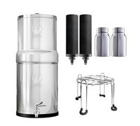 Phoenix Gravity - Système de filtration d'eau par gravité AISI 304 de 12 litres avec 2 charbons intelligents, 2 éléments d'élimination du fluorure, support et robinet en acier inoxydable gratuits