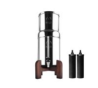 Phoenix Gravity - Système de filtration d'eau par gravité AISI 304 de 6 litres avec 2 éléments filtrants à charbon intelligents, support en bois de teck gratuit et robinet avec niveau d'eau