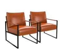 Phoenix Home Lot de 2 fauteuils d'appoint en cuir synthétique avec cadre en métal et rembourrage extra doux et coussin, dossier incliné à 105 degrés, fauteuil de lecture moderne pour salon/bureau
