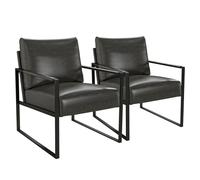 Phoenix Home Lot de 2 fauteuils d'appoint en cuir synthétique avec cadre en métal et rembourrage extra doux et coussin, dossier incliné à 105 degrés, fauteuil de lecture moderne pour salon/bureau