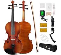 PHOENIX Kit de violon 4/4 pour débutants, adultes, étudiants avec archet en palissandre, cordes supplémentaires et chevalet (naturel, 4/4)