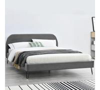 Concept Usine – Lit Phoenix 203 x 153 x 89 cm en velours, sommier à lattes pour 2 personnes, gris