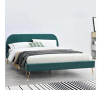 Lit Phoenix - Lit 160x200 velours vert et pieds épingles laiton
