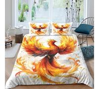 Phoenix Oiseau Art Ensemble De Literie 3 pièces Imprimé en 3D Hypoallergique Mythical feu Creature Housse de Couette avec Fermeture Éclair Ultra Douce for Chambre Enfants Double（200x200cm）