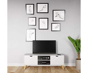 Phoenix Phönix 225001WE Scandi Lowboard Peint avec Deux étagères Ouvertes et Deux Portes en Bois Massif, MDF, Blanc Mat, Naturel, 145x51x45