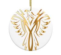 Phoenix Print Arbre de Noël en céramique à suspendre Ornements décoratifs - Souvenir rond pour Noël, fête à la maison, vacances
