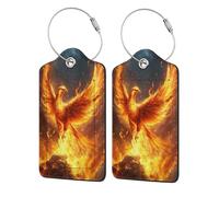 Phoenix Rising from Flames Lot de 2 étiquettes de bagage en cuir avec rabat d'intimité et boucle en métal pour femme et homme
