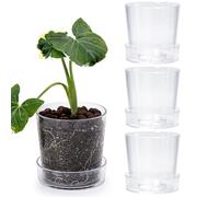 Phoenix Vine 91-A-E-4 Lot de 4 Pots de Fleurs en Acrylique Transparent de 11,4 cm avec Plateau - Pots à orchidée avec Trous de Drainage - Soucoupe Profonde pour arrosage par Le Bas - Conteneurs pour