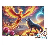 Phoenix Wolf Fantasy Lot de 1000 puzzles en carton de qualité supérieure pour adultes, défi éducatif, activités amusantes à la maison, excellente idée cadeau pour célébrations d'anniversaire 38 x 26