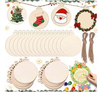 PhoenixDN 50 pièces de décoration de Noël rondes boules de Noël en bois avec bois perforé,Ficelle de jute, décoration de Noël ronde boules de Noël en bois, ornements et artisanat cadeaux de bricolage