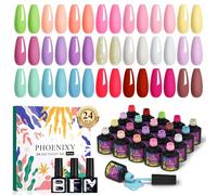 Phoenixy 21 Couleurs Vernis Gel UV Semi Permanent, 24Pcs Kit Vernis Semi Permanent avec Base de Glossy Matte Top Coat Blanc Bleu Rose Vernis Semi Permanent Cadeau Pour Les Femmes