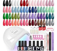Phoenixy 28 X Semi-Permanent Nail Polish Kit Complete With 48 W U V/Led Lamp, 24 Colours, Complete Nail Kit With Base And Top Coat, Blue, Green, Purple, Pink