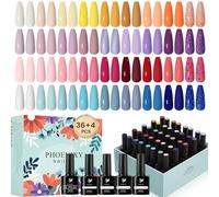 Phoenixy 40PCS Kit Vernis Semi Permanent, 36 Coloris Vernis Semi Permanent avec Compris Couche de Base, Couche de Finition Brillante Mate, Kit Vernis Gel UV Semi Permanent Home Pro Nail Art