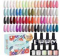 Phoenixy 40Pcs Vernis Semi Permanent 36 Couleurs Kit de Vernis à Ongles avec Base Top Coat Brillant et Mat Vernis Gel U V Semi Permanent Bleu Rouge Noir 8ML