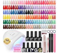 Phoenixy 45 Couleurs Kit Vernis Semi Permanent Complet avec Ponceuse pour Ongles 50 PCS Kit Ongle Gel UV Complet avec 48W Lampe UV 5Pcs Base et Top Coat Femmes Cadeau