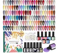 Phoenixy 48Pcs Vernis Semi Permanent 42 Couleurs Vernis Gel UV Semi Permanent avec 2 Base Coats 4 Top Coats Brillant Matt et Glitter Lot Vernis à Ongles Rouge Marron