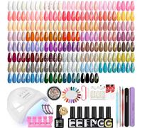 Phoenixy 60Pcs Kit Ongle Gel UV Complet avec Lampe UV 48W, 54 Couleus Vernis Semi permanent Nude Rose Violet Bleu et Base de Pailleté Glossy Matte Doré Top Coat et Décorations et Outils pour Ongles