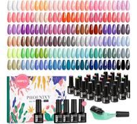 Phoenixy 60PCS Vernis Semi Permanent 54 Couleurs Vernis Gel UV Semi Permanent avec Base et Top Coat de Pailleté Glossy Matte Lot Vernis à Ongles Rose Violet Vert Bleu