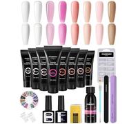 Phoenixy Poly Extension Gel 8 Couleurs 15 ML Vernis Semi Permanent Blanc Rose Nude Orange Base et Top Coat Kit Ongle Gel U V Complet Cadeaux Pour Femmes