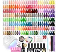 Phoenixy Set de Manucure Semi-Permanent, 60 PCS Vernis à ongles Semi-Permanent Kit Outils d'Ongles Complet Kit avec 48W Lampe UV d'Ongles Gel Base de Pailleté Glossy Matte Top Coat de Décoration