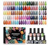 Phoenixy Vernis Gel UV Semi Permanent 45 Couleurs Vernis Semi Permanent avec 1 Base Coat 4 Top Coat Brillant Mat et Glitter Lot Vernis à Ongles Violet Vert Bleu Rouge