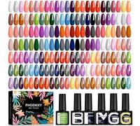 Phoenixy Vernis Semi Permanent 45 Couleurs Vernis Gel UV Semi Permanent avec 1 Base Coat 4 Top Coat Brillant Mat et Glitter Lot Vernis à Ongles Violet Vert Bleu Rouge