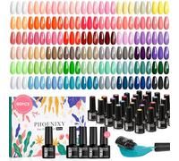 Phoenixy Vernis Semi Permanent, 60PCS Kit Vernis Semi Permanent avec Base et Top Coat de Pailleté Glossy Matte Jaune Rouge Vert Bleu Vernis à Ongles Cadeau Pour Femmes