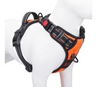 PHOEPET Harnais réfléchissant pour Chien Anti-Traction avec poignée - 2 Anneaux métalliques réglables et 3 Boucles - Facile à Mettre et à enlever - Taille M, Orange