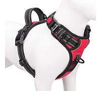 PHOEPET Harnais Anti-Traction réfléchissant et réglable, avec poignée, 2 Anneaux en métal et 3 Boucles, Facile à Mettre et à enlever, pour Petit Chien, Taille XS, Rouge
