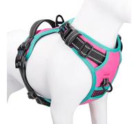 PHOEPET Harnais anti-traction réfléchissant et réglable, modèle amélioré, avec poignée de dressage, 2 crochets en métal pour laisse, 3 boucles pression, 4 boucles coulissantes, pour chien (S, rose)