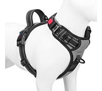 PHOEPET Harnais réfléchissant pour Chien Anti-Traction avec poignée, 2 Anneaux métalliques réglables, 3 Boucles, Facile à Mettre et à enlever, Taille M, Gris