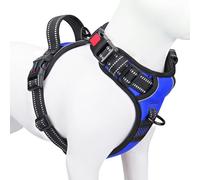 PHOEPET Harnais réfléchissant pour chien anti-traction avec poignée, 2 anneaux métalliques réglables, 3 boucles, facile à mettre et à enlever, taille M, bleu roi