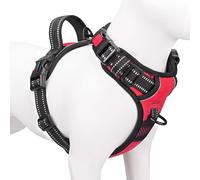 PHOEPET Harnais réglable anti-traction pour chien pour promenade quotidienne avec boucle au cou et bandes réfléchissantes, poignée de contrôle pour chiens de petite, moyenne et grande taille (rouge