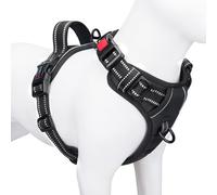 PHOEPET Harnais réglable anti-traction pour chien pour promenade quotidienne avec boucle au cou et bandes réfléchissantes, poignée de contrôle pour chiens de petite, moyenne et grande taille (noir, L)