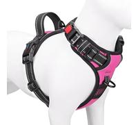 PHOEPET Harnais réglable anti-traction pour chien pour promenade quotidienne avec boucle au cou et bandes réfléchissantes, poignée de contrôle pour chiens de petite, moyenne et grande taille (rose, XL