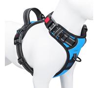 PHOEPET Harnais réglable anti-traction pour chien pour promenade quotidienne avec boucle au cou et bandes réfléchissantes, poignée de contrôle pour chiens de petite, moyenne et grande taille (bleu, M)