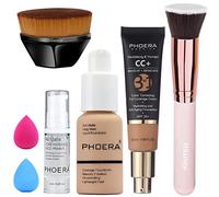 PHOERA CC Crème,PHOERA Fond de Teint Foundation,Couvrance Légère et Naturelle Matte & Poreless, Professional Makeup Couvrant Tenue 24h (104+140CC/Buff Beige+ Buff Beige CC Cream)
