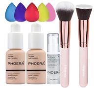 PHOERA Fond de Teint Couvrant Et Face Primer Liquide Couverture Complète Foundation Correcteur,Pinceaux Fond de Teint Et Pinceau Poudre,5 Éponges de maquillage (101 Porcelain)